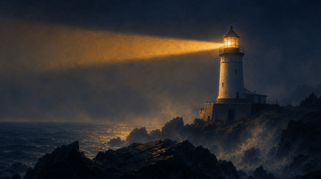 Generated cinematic lighthouse scene at dusk